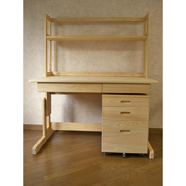 学習机セット 国産ヒノキ無垢 コモLMデスク+ハイスタンドL棚タイプ+ワゴンL 自然オイル塗料 日本製