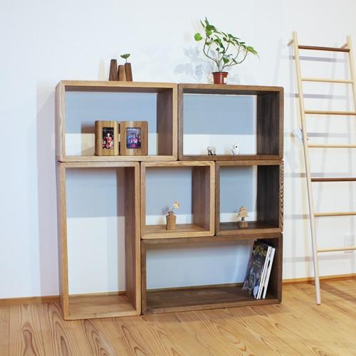 オープンラック 棚 木製 おしゃれ 80 ボックス 収納棚 シェルフ box ライト ダーク タモ 無垢 スリム 大 