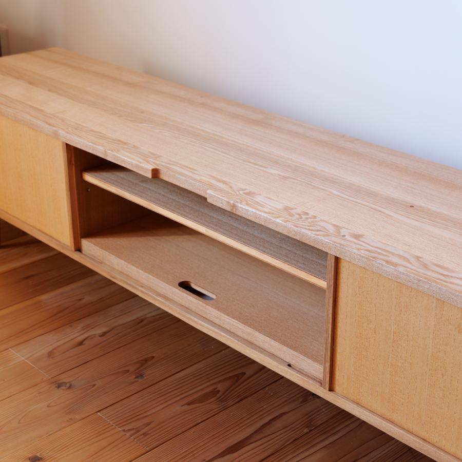 テレビボード おしゃれ 200cm 無垢 ローボード 収納 タモ材 丸脚付き
