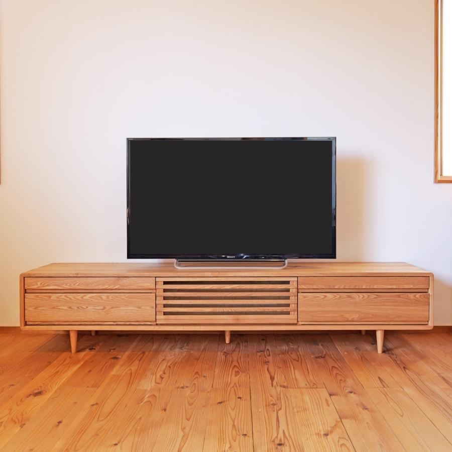テレビボード おしゃれ 200cm 無垢 ローボード 収納 タモ材 丸脚付き