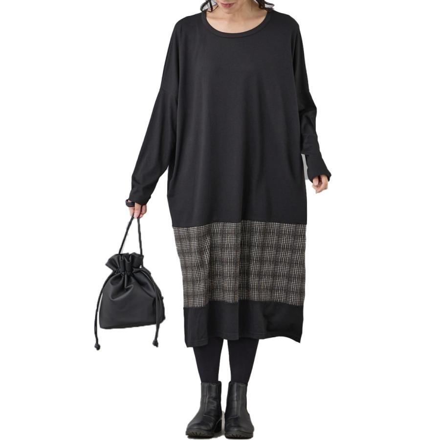 ワンピース ロングワンピース 大きいサイズ 黒 チュニック 大人可愛い