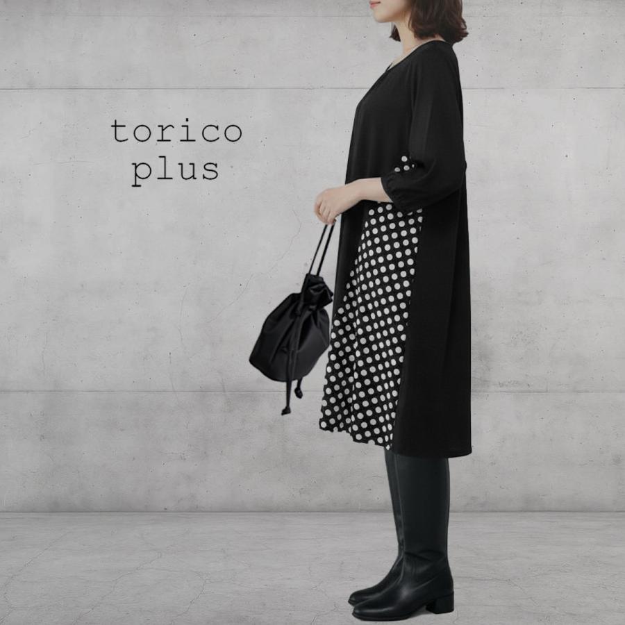 大きいサイズ チュニック ワンピース 水玉柄 ドット柄 春夏 A