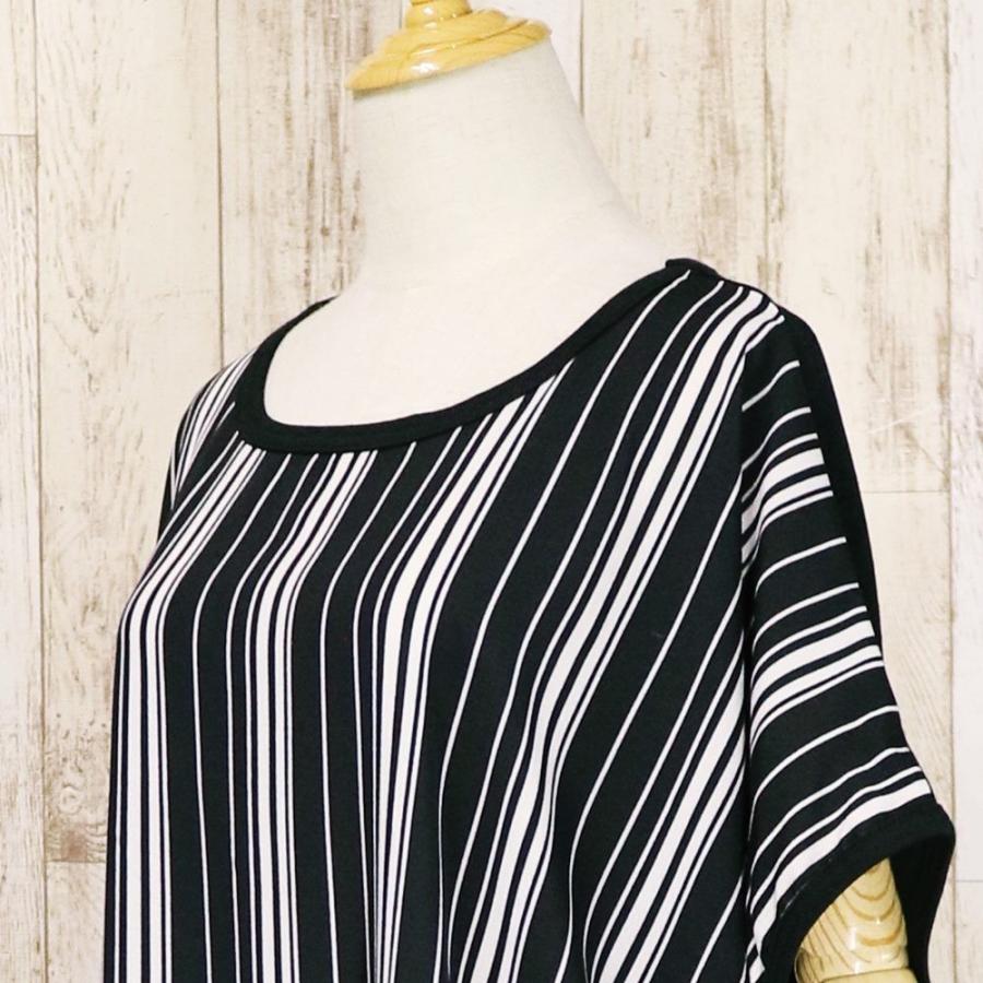 大きいサイズ ワンピース 30代 40代 50代 春 バーコード ストライプ ゆったり チュニック 重ね着 プリント ワンピー ドルマン カットソー |  | 01