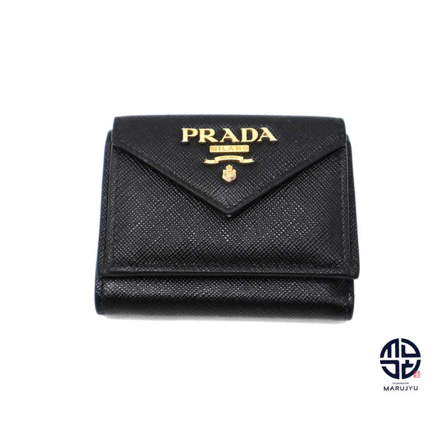 PRADA（プラダ） ブラック サフイアーノ ミニ 3つ折り財布 1MH021