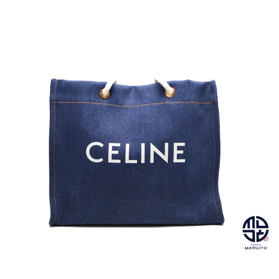 CELINE（セリーヌ） CABAS SQUARE カバスクエア デニム ネイビー×タン