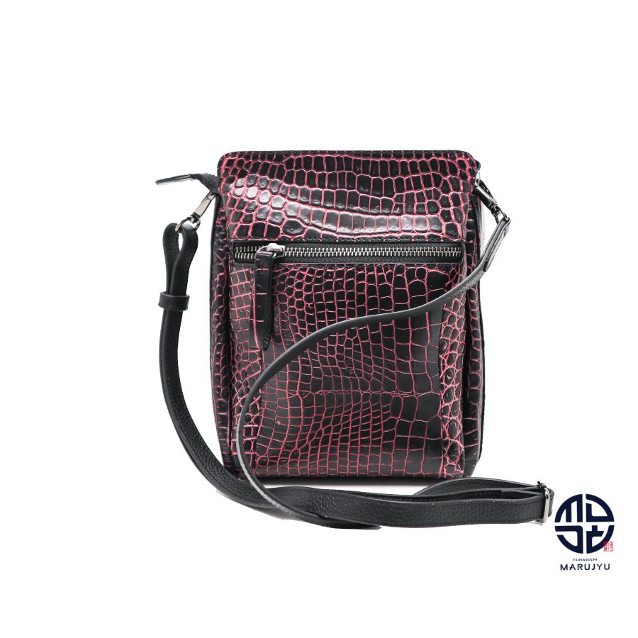 三宝 クロコダイル ワニ革 ショルダーバック 三宝 クロコダイル ワニ革 2WAY ミニショルダーバック ブラック/ピンク