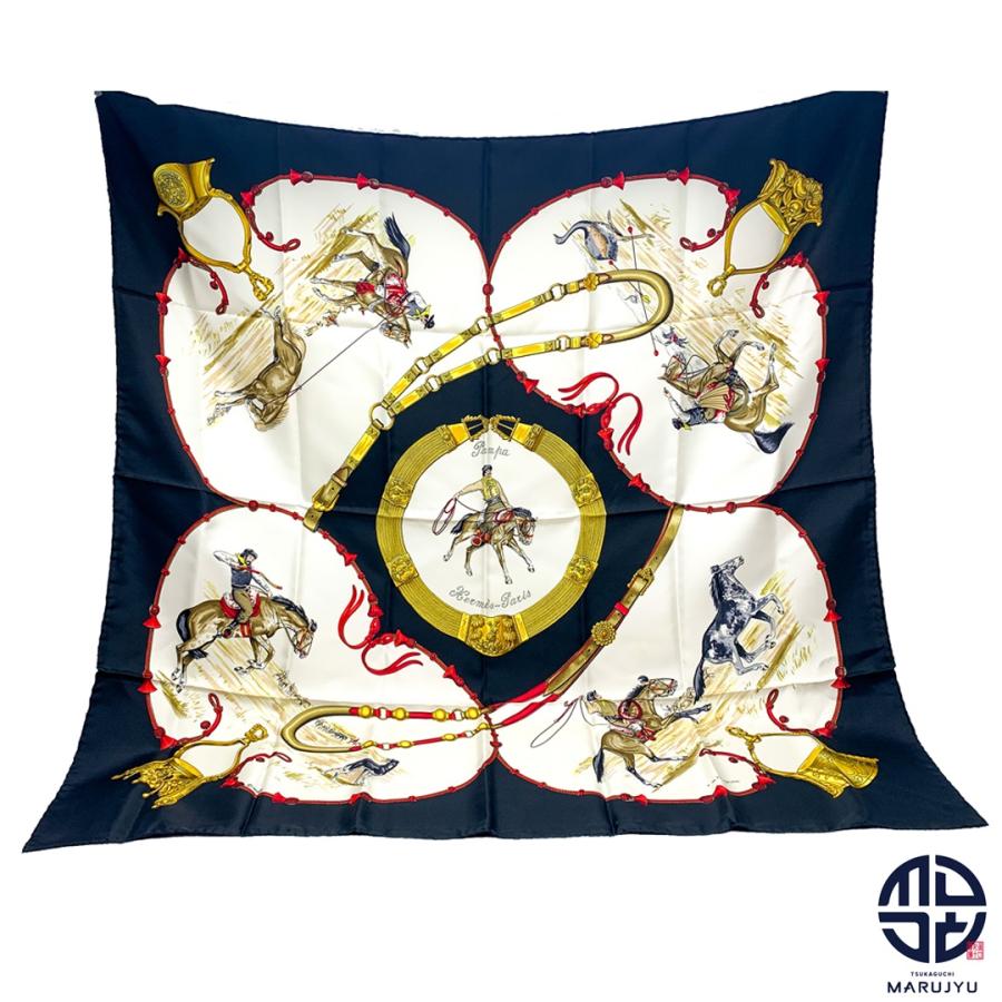 HERMES エルメス カレ90 Pampa パンパ 大草原 犬 馬 黒 ブラック 大判