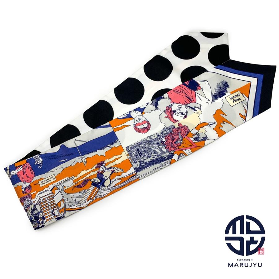 HERMES エルメス ドット 水玉 オレンジ ネイビー Wow twill up ツイル