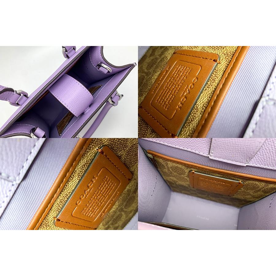 美品 COACH トートバッグ キャンバス レザー パープル シグネチャー COACH コーチ トート16 シグネチャーキャンバス ディテール 紫