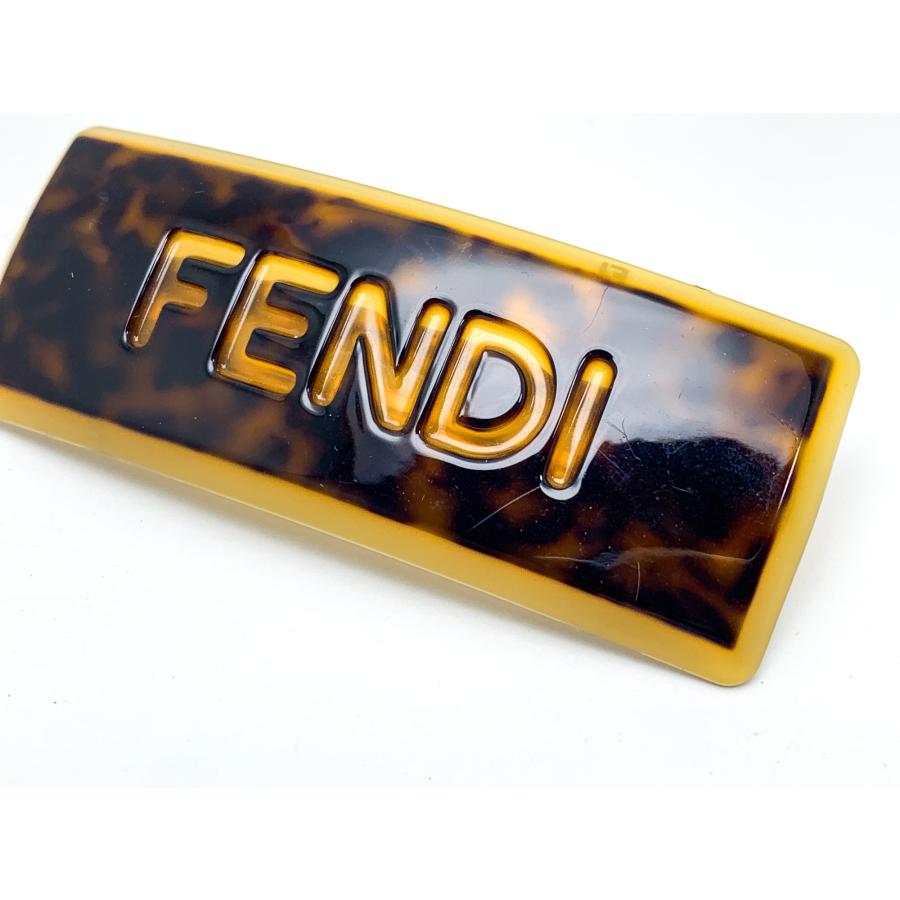 FENDI ロゴ入りべっ甲 バレッタ ブラウン ブラック シュシュ 袋付き 中古 FENDI ロゴ入りべっ甲 バレッタ ブラウン ブラック シュシュ 袋
