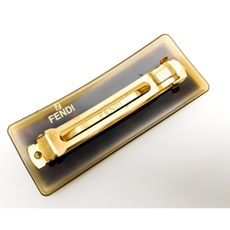 オールド　一点物　フェンディ　バレッタ　FFロゴ　ヘアピン　髪留め　ブラウン FENDI フェンディ ブランドロゴ べっ甲風 ブラウン 茶 バレッタ