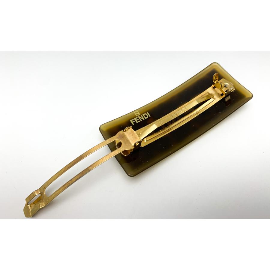 オールド　一点物　フェンディ　バレッタ　FFロゴ　ヘアピン　髪留め　ブラウン FENDI フェンディ ブランドロゴ べっ甲風 ブラウン 茶 バレッタ
