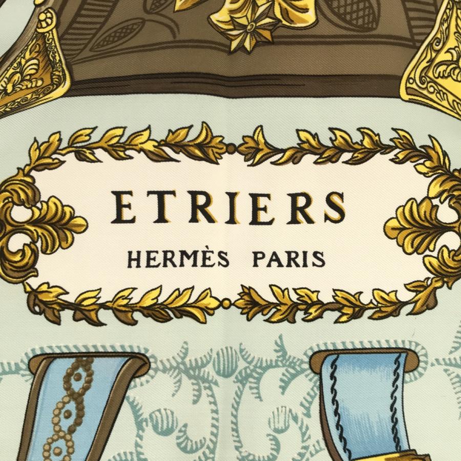 HERMES エルメス カレ90 ETRIERS 鐙柄 馬具柄 ライトブルー 黄色 HERMES エルメス カレ90 ETRIERS 鐙柄 馬具柄 ライトブルー 黄色