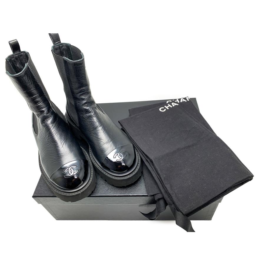 【美品】CHANEL サイドゴアブーツ 黒 CHANEL シャネル サイドゴア ショートブーツ 黒 ブラック ココ
