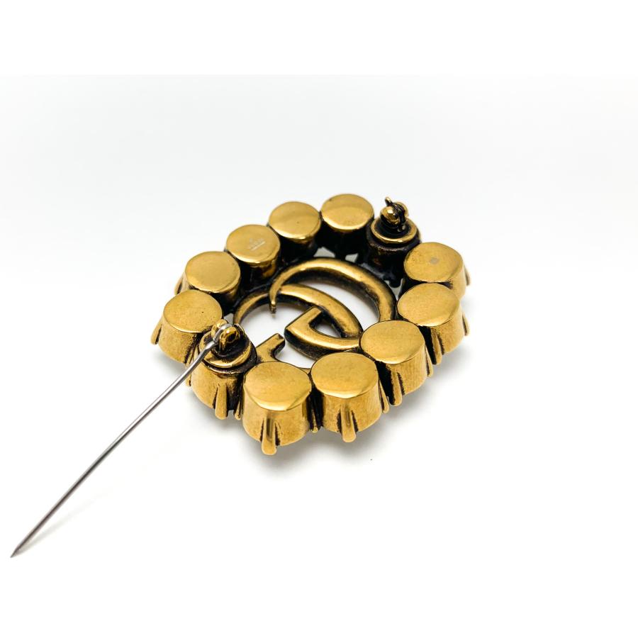 GUCCI グッチ クリスタル付き メタル ダブルG ロゴ ブローチ