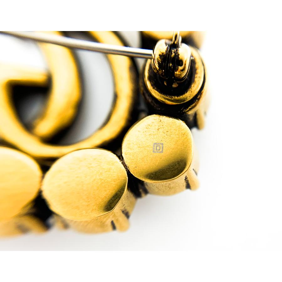 GUCCI グッチ クリスタル付き メタル ダブルG ロゴ ブローチ