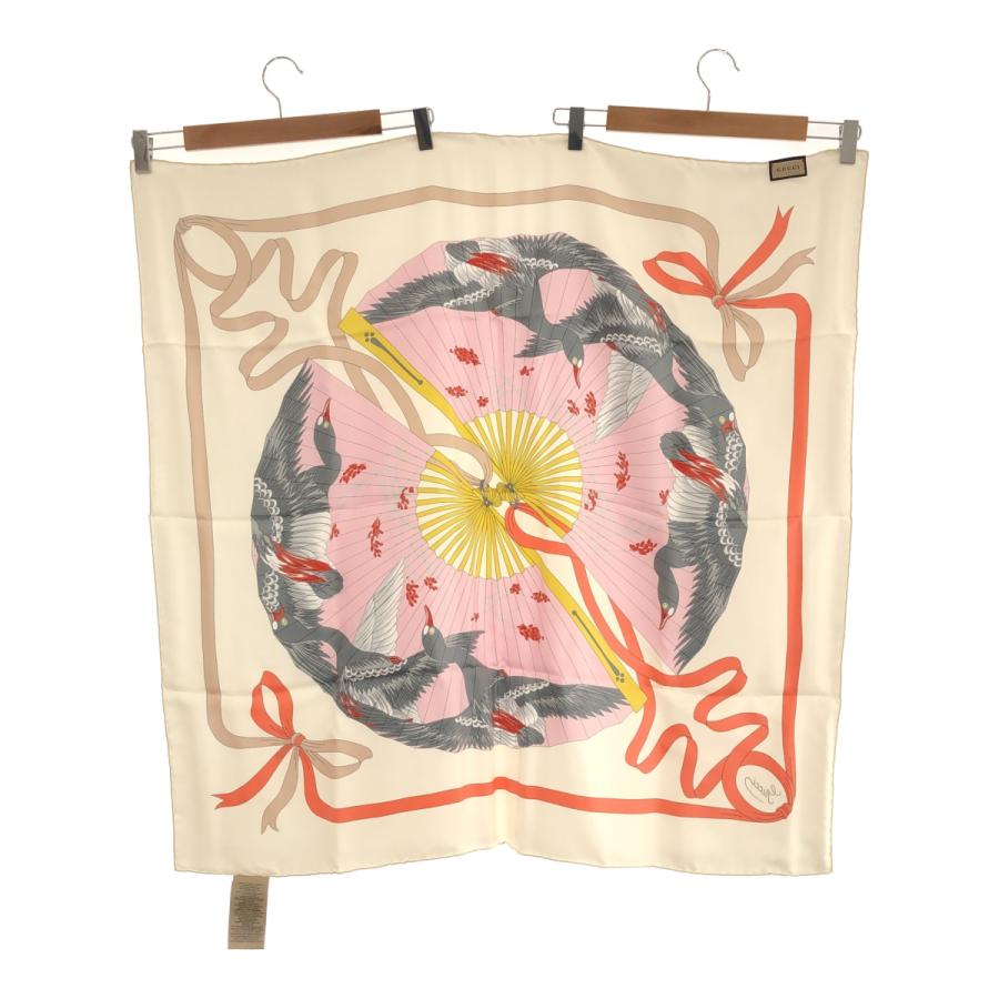 GUCCI グッチ 扇子 センス 鳥 リボン シルク スカーフ 712854