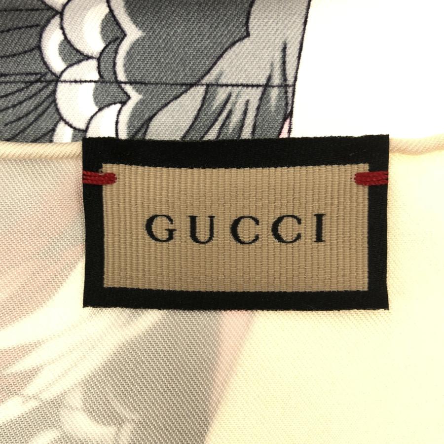 GUCCI グッチ 扇子 センス 鳥 リボン シルク スカーフ 712854 3G001 