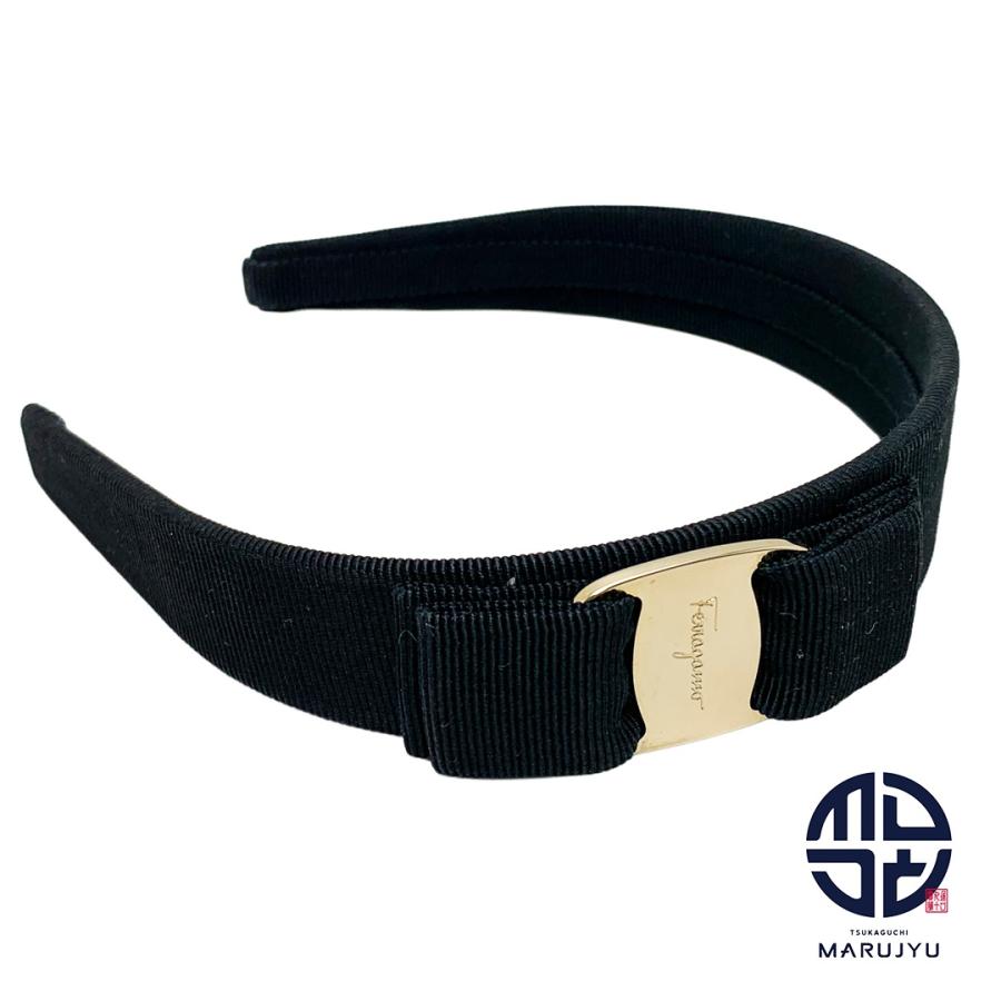 フェラガモ　リボン　カチューシャ　黒　美品 FERRAGAMO フェラガモ 黒 ブラック ヴァラ・リボン カチューシャ ヘア