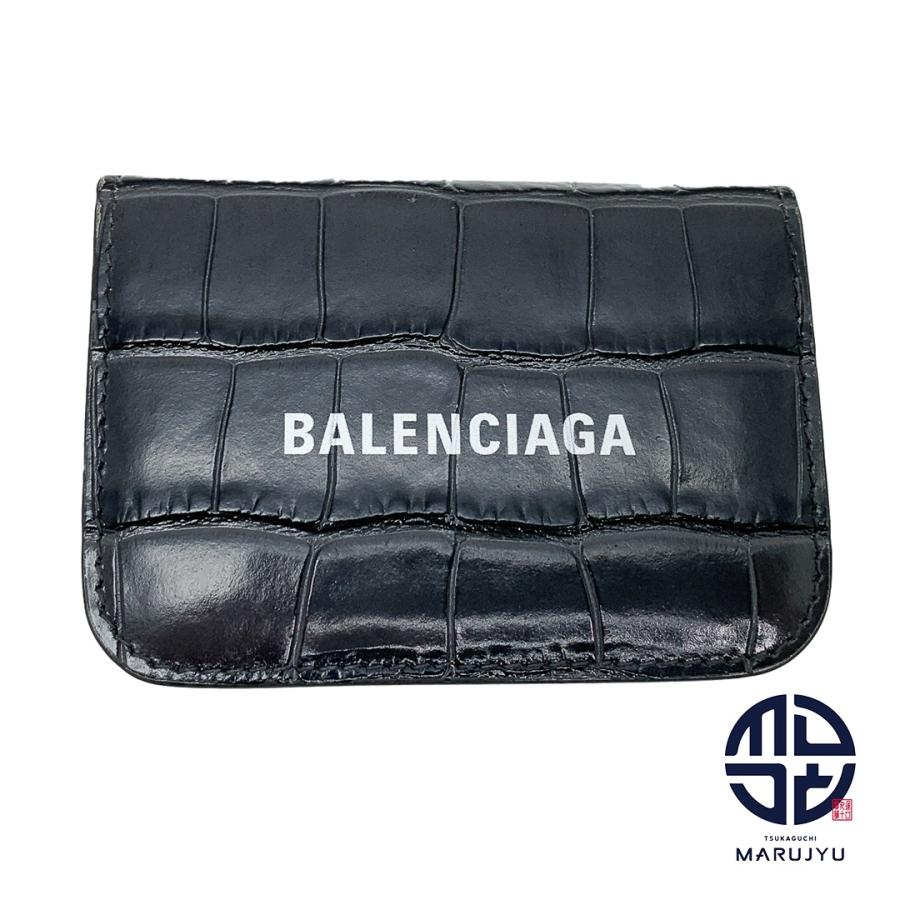 BALENCIAGAバレンシアガ　クロコ型押し　コンパクト　3つ折財布　❤︎ BALENCIAGA（バレンシアガ） 財布 三つ折り ミニ財布 ブラック クロコ
