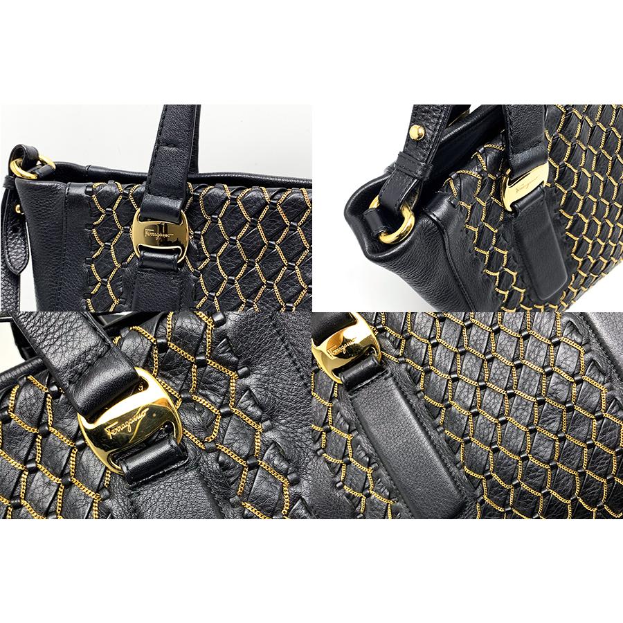 Salvatore Ferragamo フェラガモ レザー ゴールド金具 ブラック