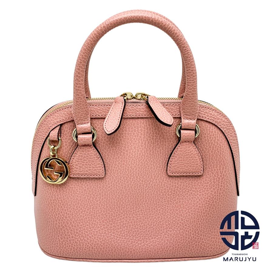 ✨GUCCI✨グッチ✨GG柄✨ブラウン✨ピンク✨ハンドバッグ✨ GUCCI グッチ ピンク インターロッキングGチャーム付き 2way