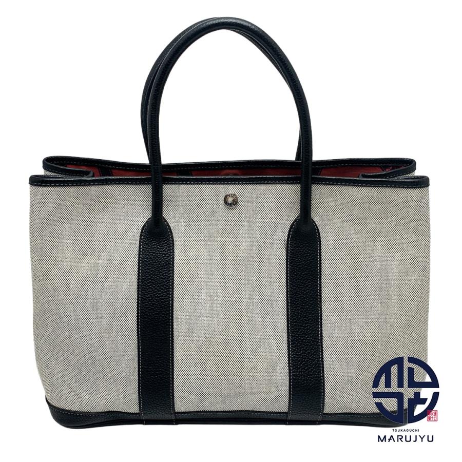 HERMES エルメス 黒 ブラック トワルアッシュ ガーデンパーティPM