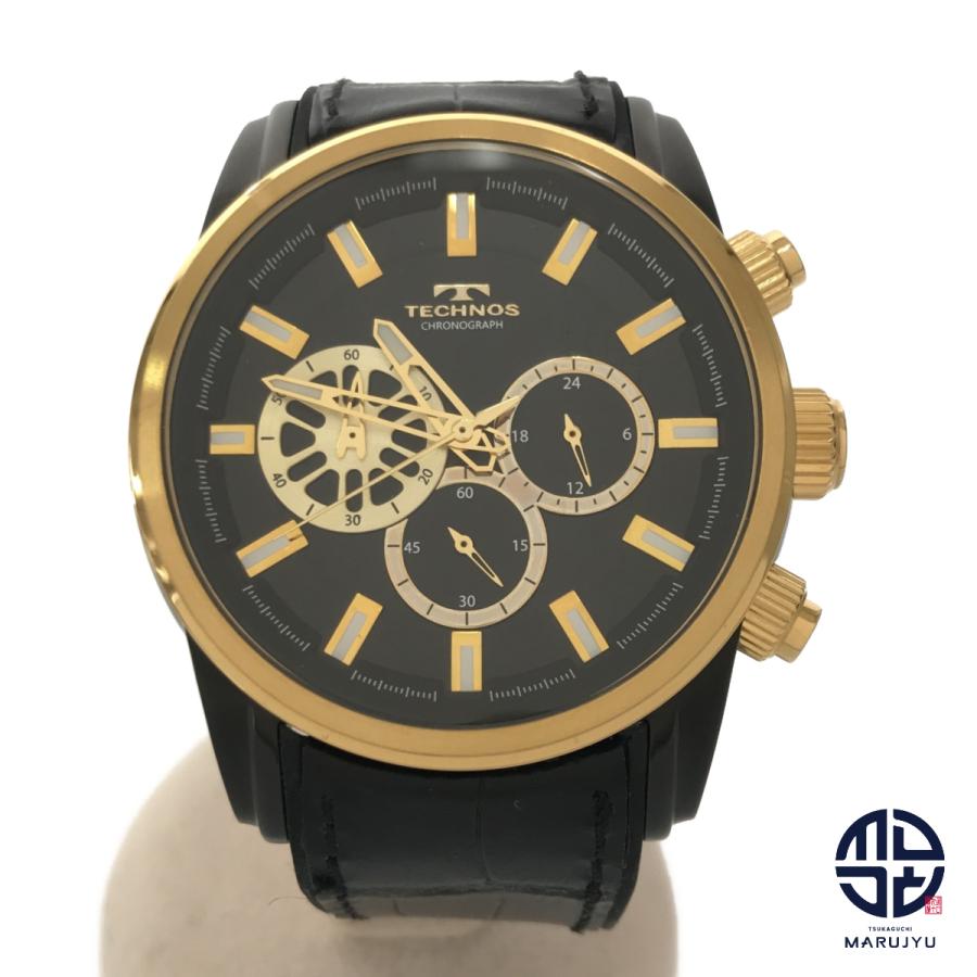 TECHNOS テクノス T7A70 クロノグラフ 黒 ブラック文字盤 ゴールド