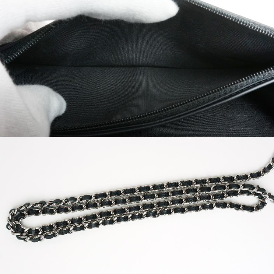 CHANEL（シャネル） キャビアスキン チェーンウォレット 黒 シルバー
