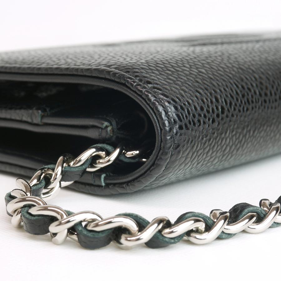 CHANEL（シャネル） キャビアスキン チェーンウォレット 黒 シルバー