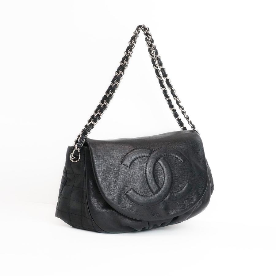 シャネル CHANEL ココマークハーフムーンチェーンショルダー ブラック×シルバー金具 キャビアスキン レディース ショルダーバッグ CHANEL - CHANEL シャネル マトラッセ ココマーク ハーフムーン