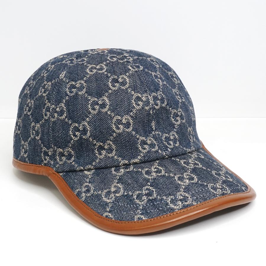 GUCCI（グッチ） GGデニム ベースボールキャップ ブルー&アイボリー 