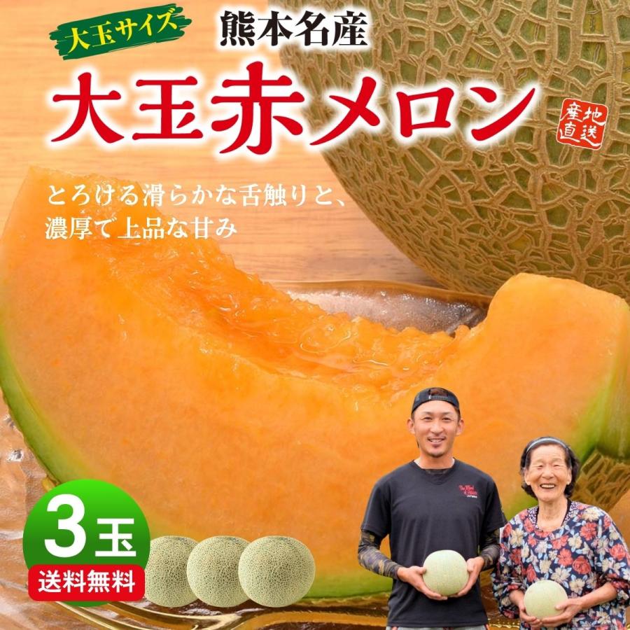 まもなく販売終了 メロン 熊本 赤肉 大玉 3玉セット 1玉あたり1.5〜1.8