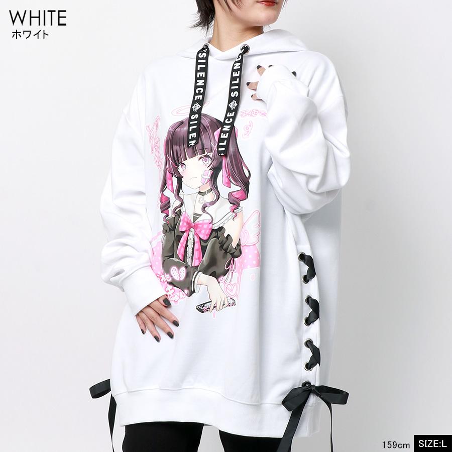 dq17 WHIM ROTH パーカー 黒×白 ペイズリー柄 メンズXL相当 パーカー メンズ 闇 プリント サイド リボン プルオーバー