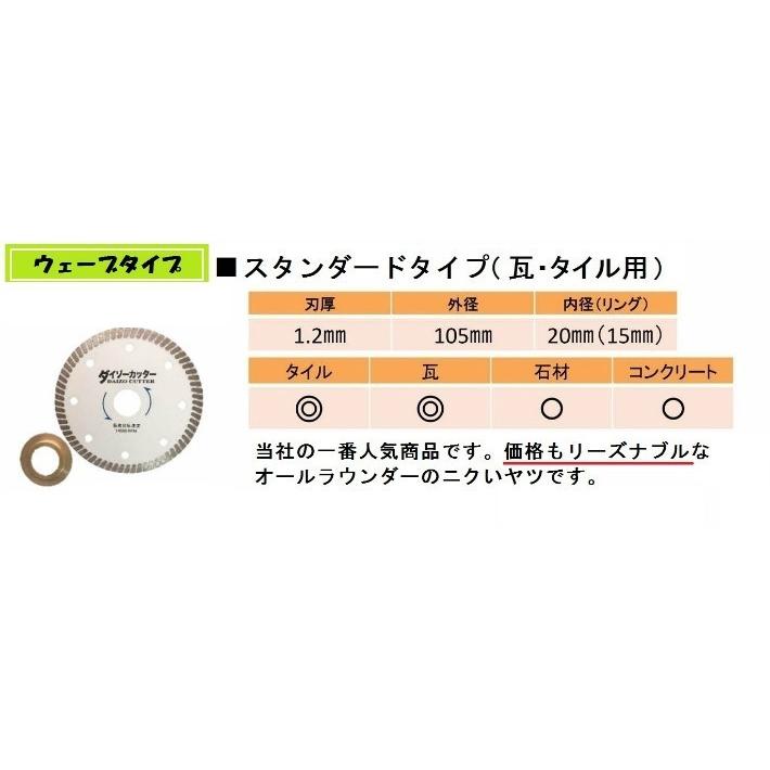 ダイヤモンドホイール　2枚セット割　硬質タイル用　乾式　外径Φ105ｍｍ 初回購入限定価格：W-2】ダイヤモンドカッター 105mm ウェーブタイプ