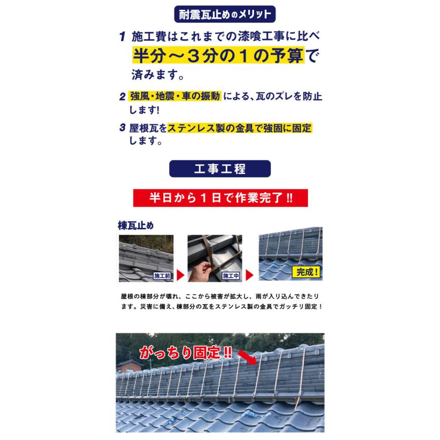 棟瓦用金具セット 1セット：18m施工可能 地震・振動・台風等の自然災害から家を守る!_3