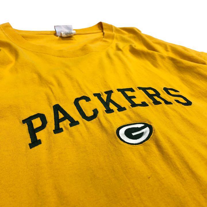 【XXXL】USA 古着 PACKERS パッカーズ 刺繍ロゴ Tシャツ 半袖 NFL チーム クルーネック イエロー 3XL｜marukinstore2020｜02