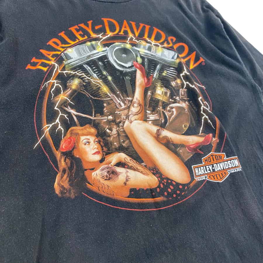 【L】USA 古着 ハーレーダビッドソン Harley-Davidson プリント Tシャツ 半袖 クルーネック ブラック｜marukinstore2020｜03