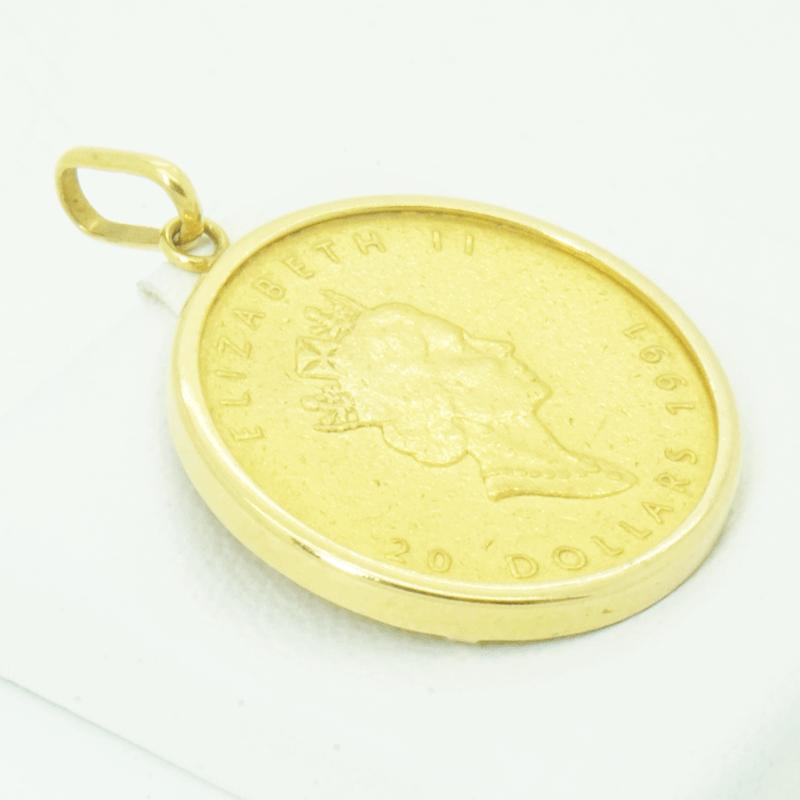 K18枠 メイプル金貨 1/2オンス エリザベス2世 20ドル 1991年 FINE GOLD
