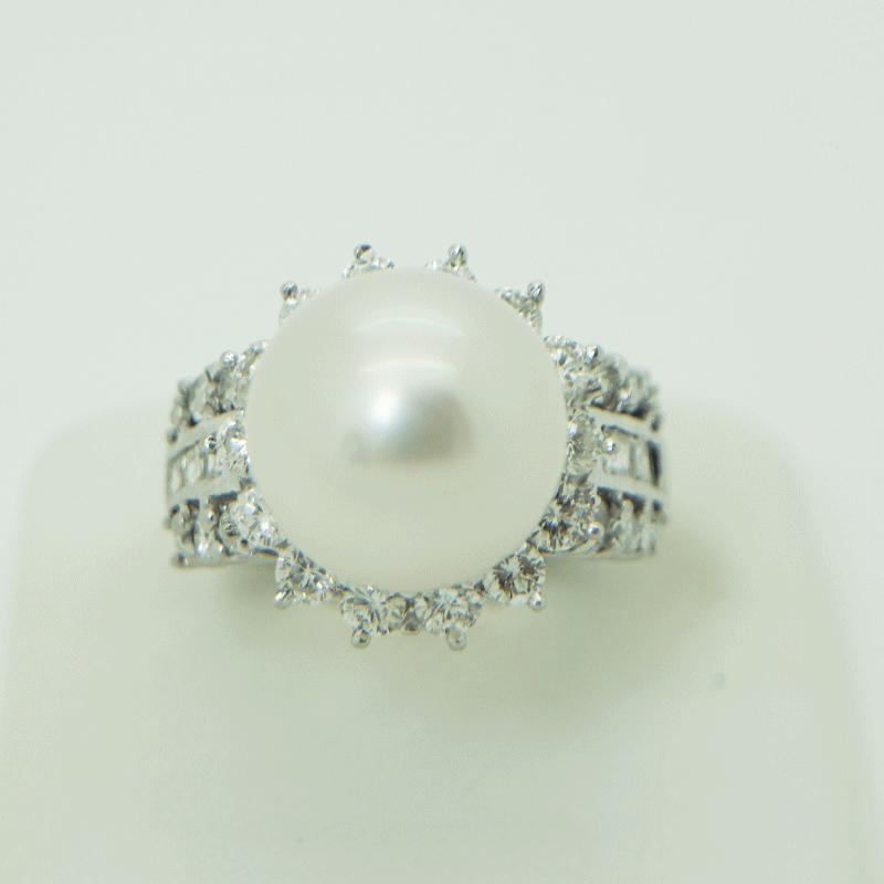 Pt900 真珠 パール リング 上質 パール12.8mm ダイヤ2.00ct #13号 