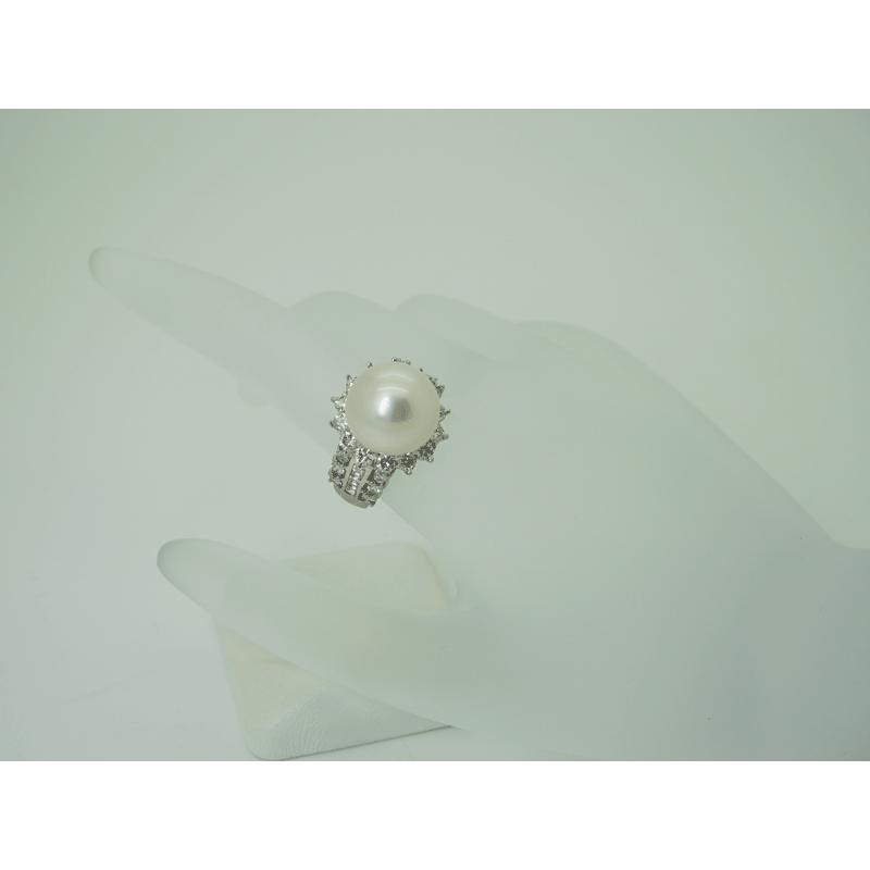 Pt900 真珠 パール リング 上質 パール12.8mm ダイヤ2.00ct #13号 