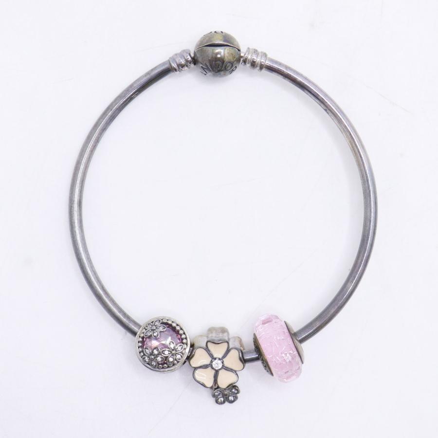 から Pandora シルバー ピンク ストーン チャーム 2個セット PANDORA（パンドラ） 2点セット チャーム ネックレス ブレスレット