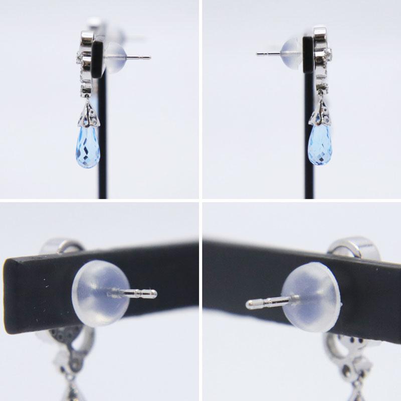 K18 WG アクアマリン ダイヤモンド ドロップ ピアス ダイヤ0.07ct×2 