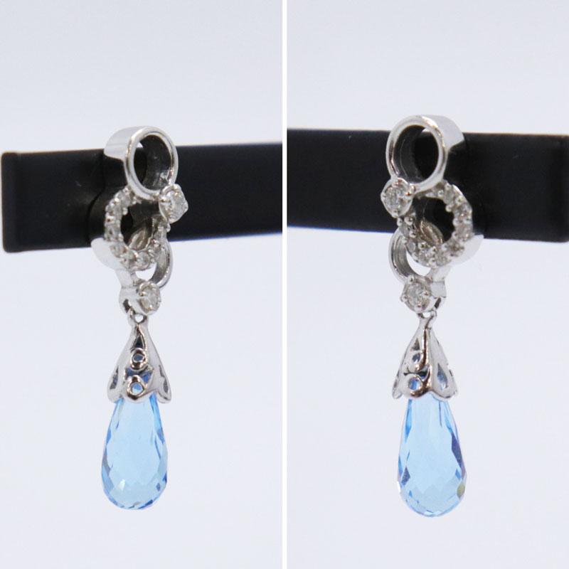 K18 WG アクアマリン ダイヤモンド ドロップ ピアス ダイヤ0.07ct×2