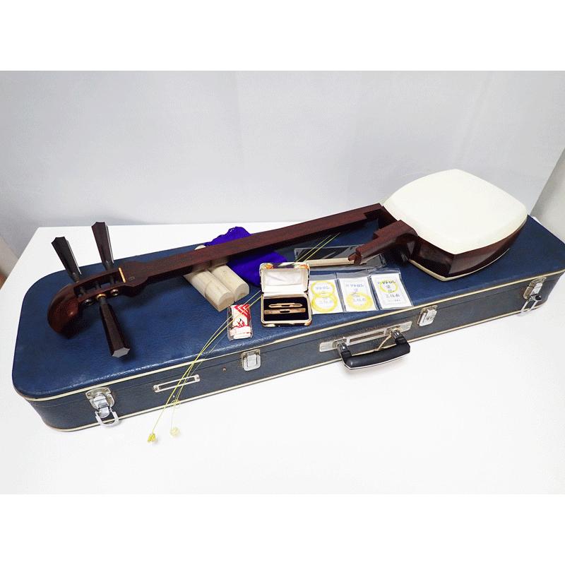 三味線 K9糸巻 紅木 二本溝 トチ目 子持綾杉彫胴 太棹 中古美品 東