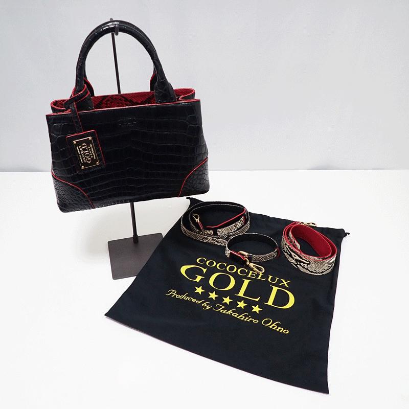 COCOCELUX GOLD マットクロコダイル 台形3WAYトートバッグ 