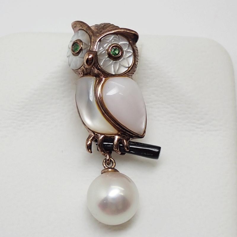 K18 フクロウペンダントトップ2way ブローチ