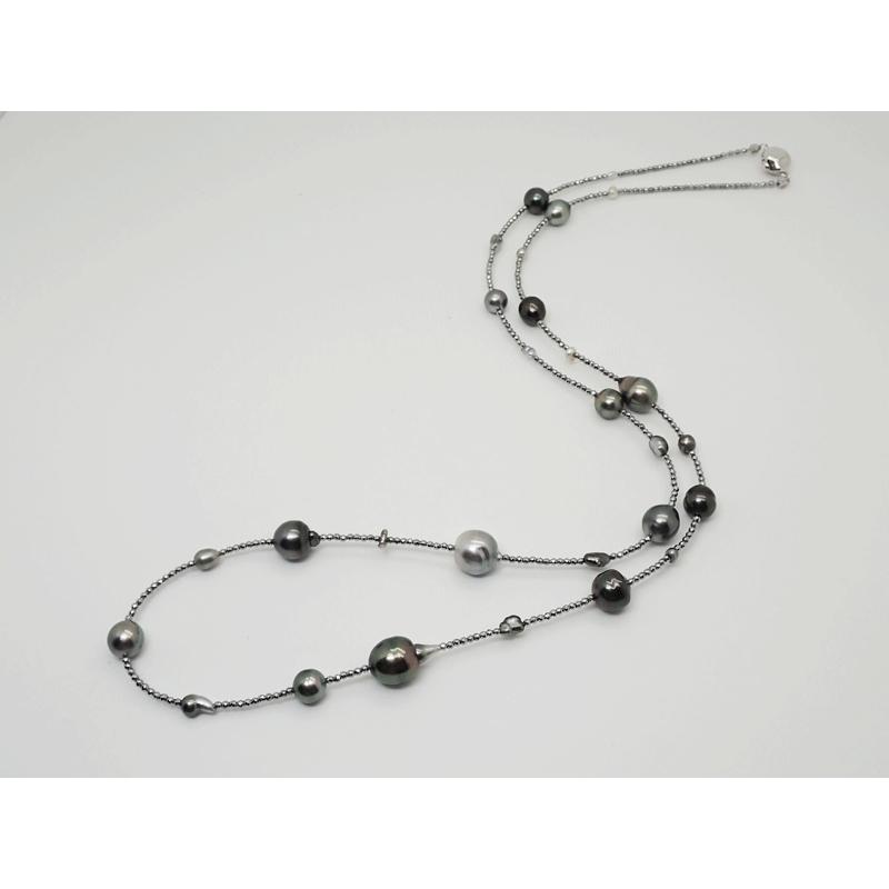 【TR】黒蝶真珠　バロックパール　ネックレス　留め具シルバー　約42㎝ TR】黒蝶真珠 バロックパール ネックレス 留め具シルバー 約42
