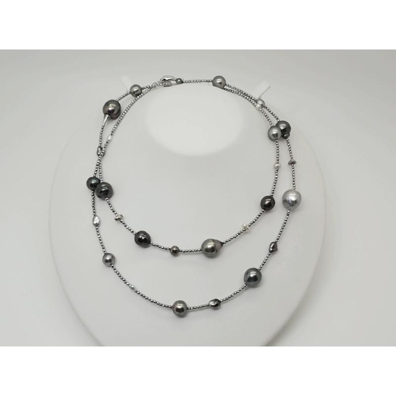 SILVER 黒蝶真珠 バロックパール ネックレス ブラック グレー SV