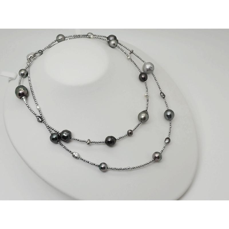 SILVER 黒蝶真珠 バロックパール ネックレス ブラック グレー SV